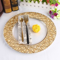 Vaisselle de table en verre transparent de 13 pouces pour le dîner Assiettes décoratives pour le mariage avec bord doré Vente en gros
