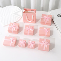 Boîte Cadeau Bijoux Ruban Rose Prix Usine, Ensemble Étui d'Emballage Velours Doublé pour Bague, Collier, Boucles d'Oreilles, Bracelet avec Sac Cadeau Assorti