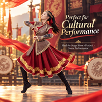 Costume de scène professionnel ethnique et folklorique pour femme, tenue de danse traditionnelle avec armure en similicuir