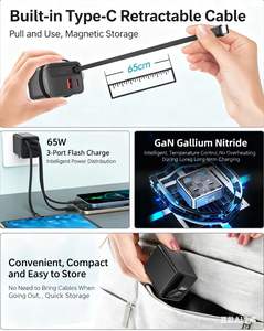 Chargeur universel USB type C 65W GaN PD avec câble type C de 65cm pour écouteurs Android iPhone - Product Image 5