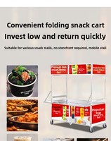 HIKITCHEN Chariot mobile multifonctionnel pliable en acier inoxydable de style rétro pour la vente de snacks, le commerce de rue et la restauration