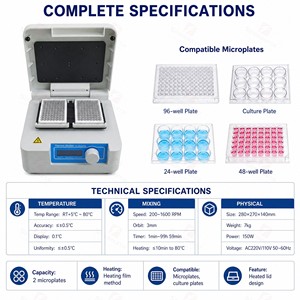 Agitateur Thermo-Shaker Numérique de Précision pour Microplaques, Capacité 2 Plaques, 1600 tr/min, Chauffage 80°C, pour Laboratoire, Incubateur Orbital, Mélangeur, Course Orbitale 3mm - Product Image 5