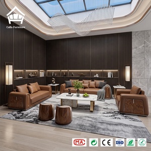 Meubles de salon haut de gamme pour appartement, ensemble de canapés en <span class=keywords><strong>cuir</strong></span> véritable, table en marbre, placage en noyer pour projet de design d'intérieur de luxe - Product Image 1