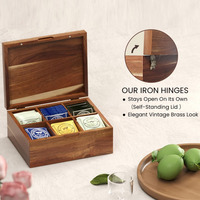 Boîte de rangement polyvalente en bois d'acacia à 6 compartiments pour sachets de thé, café, sucre, bonbons, bijoux et sachets de sucre
