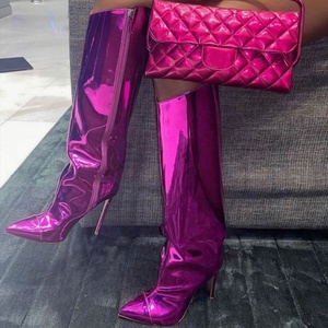Colors Custom Women Mirror Metallic <b>Knee</b> <b>High</b> Boots Pointed Toe Stiletto Boots Calf <b>High</b> Long Boots for Lady <b>High</b> Heels Shoes - Product Image 1