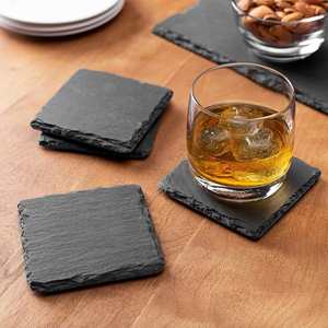 2024 Kitchen Home <b>Table</b> Cup 10*10*0.5cm Blank Smooth Square Slate Coasters With Bamboo Box - Product Image 2