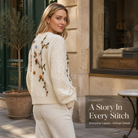 Pull-over en tricot texturé pour femme, personnalisé, style décontracté, avec broderie florale, tricot épais vintage et poignets côtelés, vente en gros