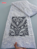 Tissu de dentelle africaine Kalume blanc pur 4905, tissu de dentelle haut de gamme nigérian français en maille avec sequins pour robes de mariée