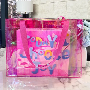 กระเป๋าช้อปปิ้งพีวีซีหนาพิมพ์ลายโฮโลแกรมเลเซอร์สีรุ้ง พร้อมหูหิ้ว PU และสายสะพายไหล่ ดีไซน์ทันสมัย ผลิตในจีน รับทำโลโก้ตามสั่ง - Product Image 3