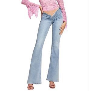 Pantalones Vaqueros de Moda, Diseño Sexy en V, Cintura Baja, Lavado Azul, Jeans para Mujer - Product Image 1