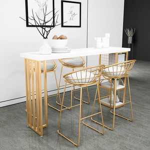 Mostrador de bar moderno, mesas y sillas, té de la leche, mesas y sillas de patas altas, combinación de mostrador de Bar de madera maciza Simple - Product Image 1