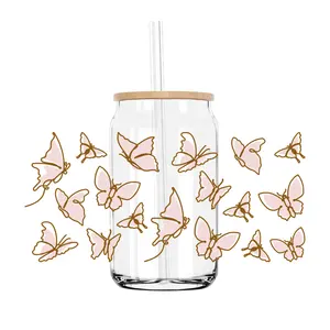 Ready To Ship Butterfly 3D UV DTF Print Libbey Glass Wrap Animals Design UV Transfers Stickers For 16OZ Libbey Can Wrap