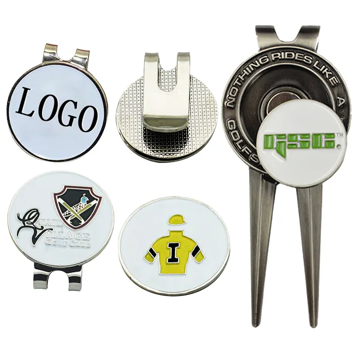 Vente en gros d'accessoires de golf personnalisés en métal produits pince à chapeau magnétique outil de réparation de divot de golf marqueur de balle de golf avec logo personnalisé