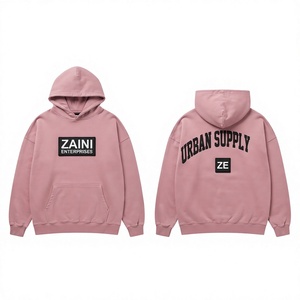 Sweat à capuche pour homme 330 g/m² 100 % coton polaire brossé premium doux et chaud coupe oversize avec logo personnalisé en patch de caoutchouc rose poudré - Product Image 1