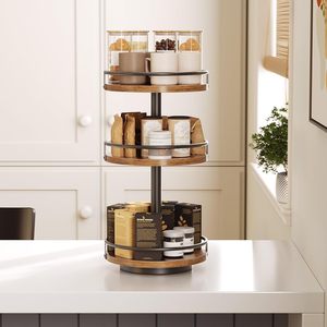 Wooden <b>Spice</b> <b>Rack</b> 3 Tier <b>Rotatable</b> Kitchen Storage Multi Layer Organizer For Counter Top Use - Product Image 4