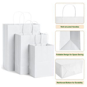 Sacchetto <span class=keywords><strong>di</strong></span> Carta Kraft Riciclabile Personalizzato con Logo Stampato per Asporto, Spesa e Imballaggio, Disponibile in Marrone e Bianco - Product Image 3