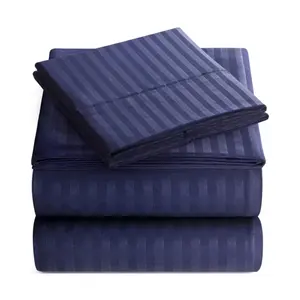 होटल लक्जरी सजावट नरम Microfiber 600 टीसी चादरें 4-टुकड़ा बिस्तर सेट धारीदार बिस्तर शीट सेट