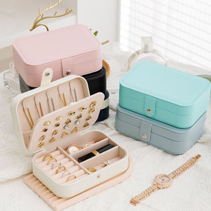Boîte de rangement à bijoux portable de luxe en cuir PU écologique, rectangulaire, double couche, pour bracelets, boucles d'oreilles, colliers, bagues - Product Image 3