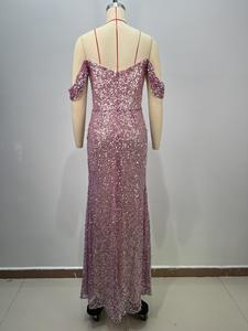 Luxo Roxo Lantejoula Vestido De Noite Mulheres Fora Do Ombro Vestido De Sereia Elegante Longo Formal <span class=keywords><strong>Prom</strong></span> Vestido Sparkly Bodycon Desgaste Do Partido - Product Image 4