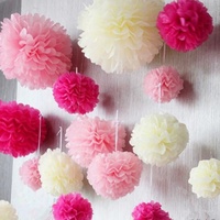 Bola Bunga Pom Pom Kertas Tisu Sederhana Grosir 15-35cm oleh BooHome untuk Dekorasi Pernikahan, Ulang Tahun, Pesta, Festival, dan Acara