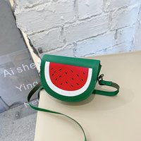 Tas Selempang Kecil Motif Buah dan Hewan Bahan PU dengan Penutup, untuk Anak Perempuan, Dompet Koin Lucu