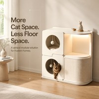 Meuble modulaire multi-niveaux pour chat et humain, table d'appoint avec lumière d'ambiance LED et panneau à gratter