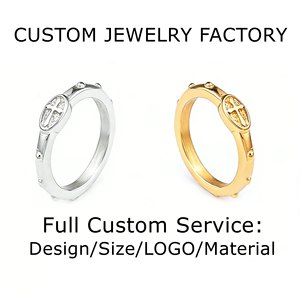 Anello <span class=keywords><strong>Rosario</strong></span> Personalizzato Placcato Oro 18K con 10 Perni, Croce <span class=keywords><strong>in</strong></span> <span class=keywords><strong>Acciaio</strong></span> Inossidabile per Uso Religioso, OEM/ODM Accettato - Product Image 1