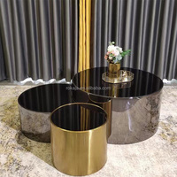 Ventes Flash Ensemble Table Basse Plateau Verre Rond Créatif Trois Tailles Cadre Acier Inoxydable Or Brillant Mat Table à Thé Centrale en Marbre