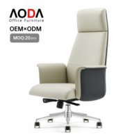 Chaise de bureau AODA en aluminium noir et blanc avec appui-tête et accoudoirs en cuir PU, chaise de bureau exécutive inclinable réglable