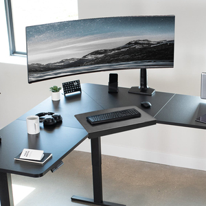 Plateau <span class=keywords><strong>d</strong></span>'extension de bureau en L JH-Mech, à fixer par pince, 17 pouces, connecteur de coin de bureau, plaque de fixation sous le bureau, étagère pour clavier - Product Image 2