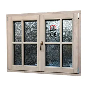 Çift cam meşe ahşap ızgara tasarımı ve cibinlik kanatlı pencere panjur kasırga geçirmez pencere kemerli kanatlı pencere