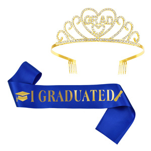 DAMAI 2024 Graduation Party Supplies Graduated Satin Sash <b>Glitter</b> Crown Set Graduation Sash Headband Party Decoration - Product Image 4