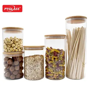 Wholesaler Glass Food Canisters With Airtight Bamboo Lid Storage Container Food Jars For Kitchen And Pantry