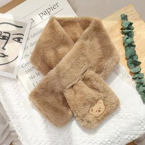 Bufanda de pelo de conejo para <span class=keywords><strong>mujer</strong></span>, edición coreana, oso adorable, grueso, cálido, color sólido, babero de piel, protector para el cuello, Otoño/Invierno - Product Image 6
