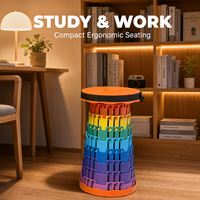 Tabouret pliable compact et pratique en plastique rond, réglable en hauteur, pour salle d'étude, bureau à domicile, usage professionnel