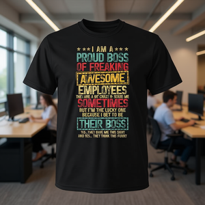 Camiseta con diseño de jefe orgulloso de empleados geniales, color negro, diseño retro y humorístico para diversión en el lugar de trabajo - Product Image 3