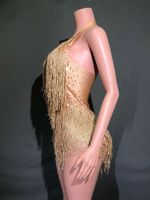 Combinaison sans manches à franges brillantes, style halter, pour la danse, les spectacles, les compétitions et les entraînements de danse latine