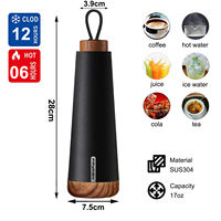 Botella de Agua Aislada Fayren, Doble Pared de Acero Inoxidable, Diseño Delgado y Bonito, Botella de Agua con Tapa de Madera, Termo de Viaje de 500 ml