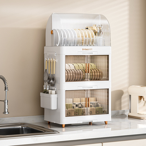 Современная пластиковая большая емкость для хранения посуды кухонная посуда дренажная тарелка шкаф с пылезащитной крышкой - Product Image 2