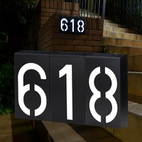 Nomor Rumah LED Tenaga Surya Modern 9 Inci Tahan Air IP55 Otomatis Nyala/Mati dengan Sekrup, Papan Alamat Luar Ruangan, Terang, Dapat Dipersonalisasi