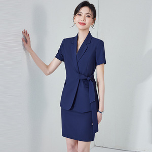 Women's Pink Short Sleeve Suit Set Summer Work Wear Office Lady Anti-Wrinkle Notched Collar Professional Uniform - Product Image 2