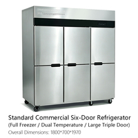 Congélateur vertical à double température en acier inoxydable à six portes, avec fonctions de dégivrage automatique et de conservation des aliments frais, matériel de restauration