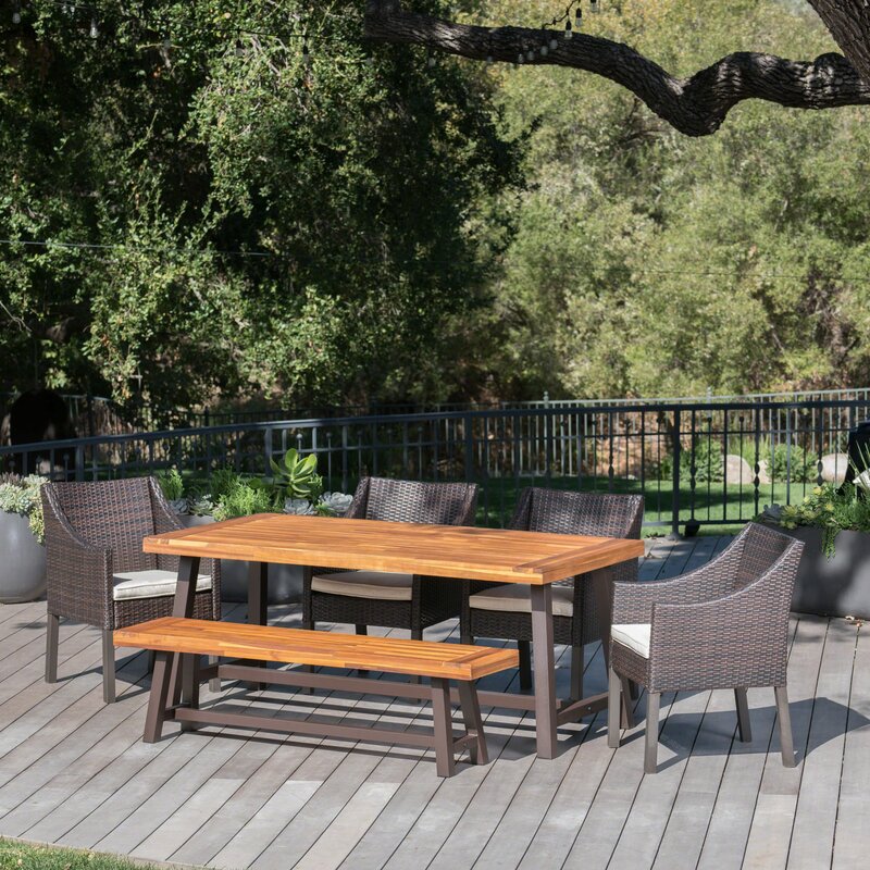 Luxury garden furniture outdoor rattan wicker chairs solid wood dinning set