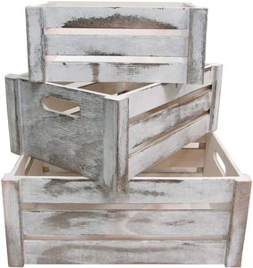 Rustic White Set of 3 Distressed Decorative Wood Crates Storage Container