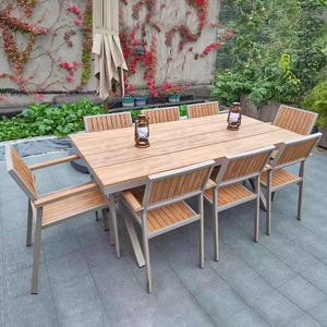 <b>Outdoor</b> Furniture Set French Coffee <b>Table</b> <b>Plastic</b> Wood Dining Set for Courtyard Villa Hotel & Park Use - Product Image 5