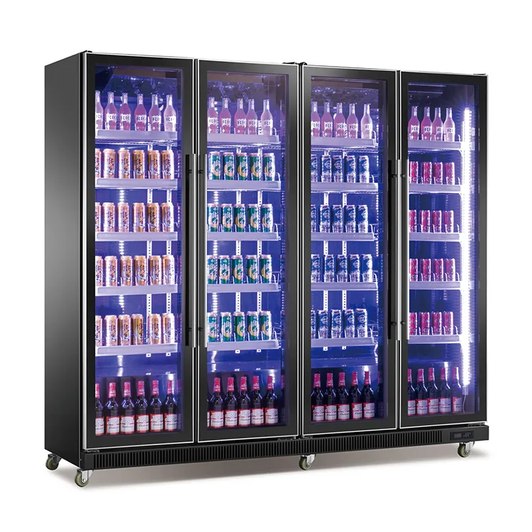Supermarkt Getränke kühler doppelt verglast 4 Türen Lüfter Kühlsystem Getränke kühlschrank Stand kühler