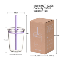 Nouvelle tasse à eau Mango 350 ml en Tritan, style américain, pour usage extérieur, avec paille, sans BPA, à paroi simple, transparente, réutilisable, avec couvercle coloré, thermique