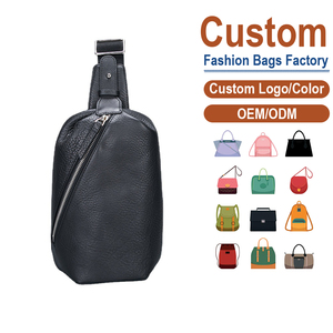 Bolso de Pecho para Hombre de Cuero Genuino Negro con Diseño de Cierre Diagonal, OEM para Marcas que Buscan Movilidad Urbana y Utilidad en Múltiples Escenarios - Product Image 1