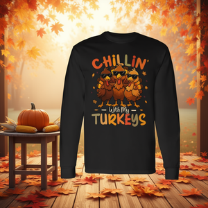 Camiseta de manga larga Chillin With My Turkeys para el Día de Acción de Gracias, camiseta festiva para familiares y amigos - Product Image 3