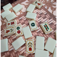 Jeu de Mahjong Américain de Luxe avec Bordure Dorée Peinte, Tuiles à Motifs Floraux Lapin et Tulipe, en Acrylique, Jeu de Société Ludique